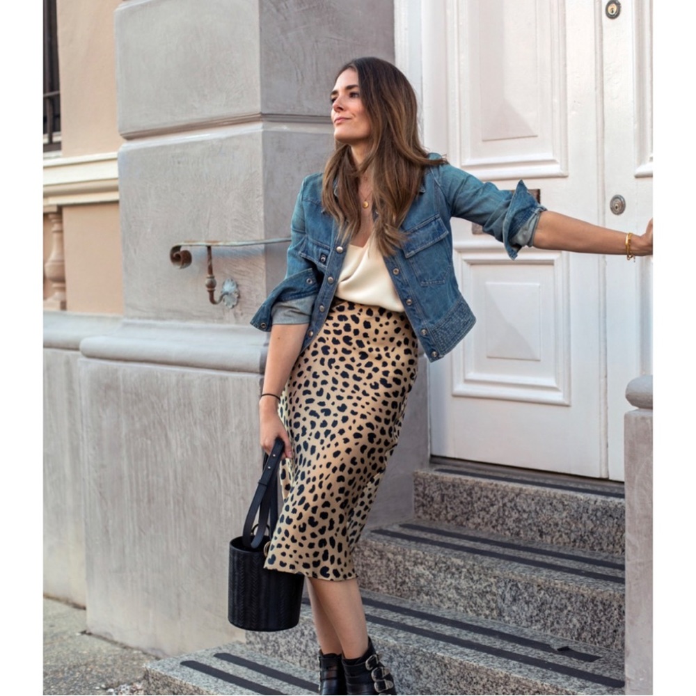 Realisation Naomi Wild things silk leopard print slip skirt beige black XS